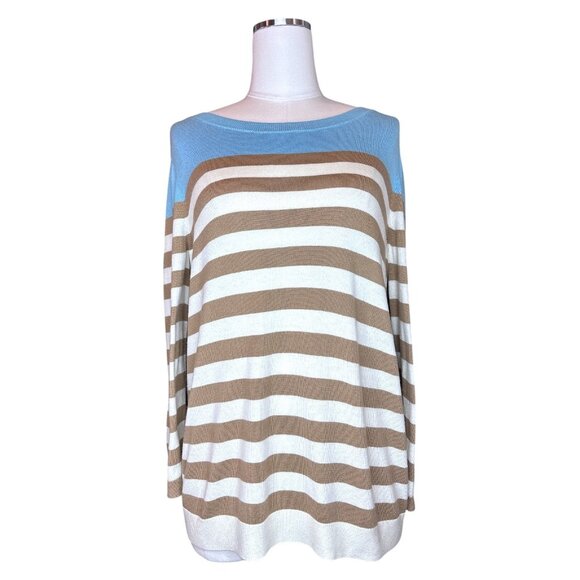 Striped Sweater Large Knit Pullover Nautical Lightweight Coastal Chic Preppy - Picture 1 of 8